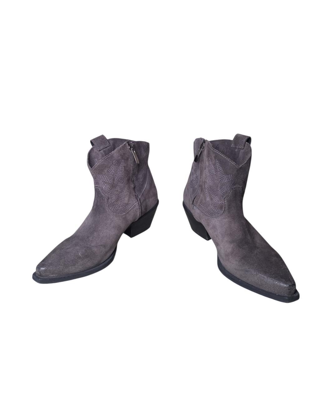 Sundance Gray Suede Western Ankle Boots Embroidered Made in Italy 38 US 8